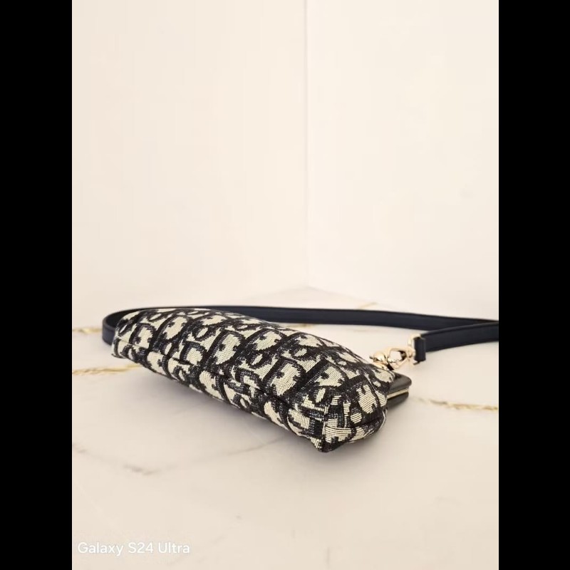 【LA LUNE】稀有中古包 Dior深藍老花口金包 單肩包 側背包 斜揹包 肩背包-5