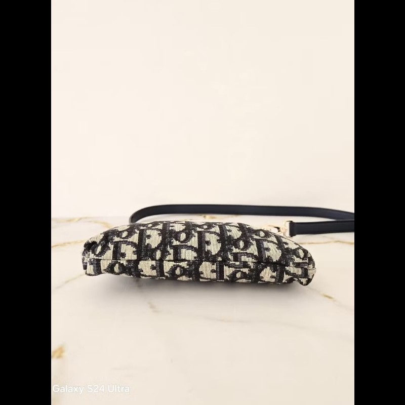 【LA LUNE】稀有中古包 Dior深藍老花口金包 單肩包 側背包 斜揹包 肩背包-7