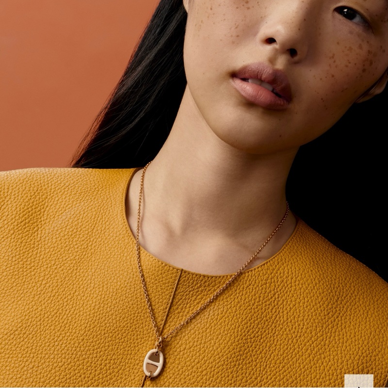 全新 現貨 🍊Hermes Mini Maillon pendant 豬鼻 頸鏈 項鍊 白色 玫瑰金-5