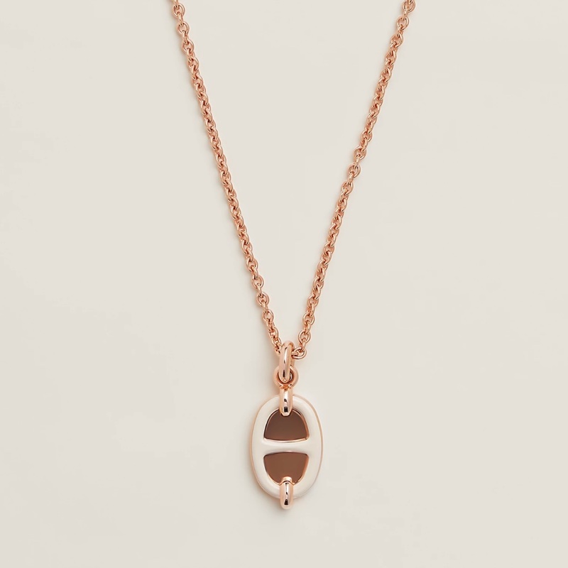 全新 現貨 🍊Hermes Mini Maillon pendant 豬鼻 頸鏈 項鍊 白色 玫瑰金-6