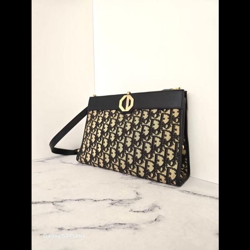 【LA LUNE】稀有中古包 Dior深藍老花凱莉口金古董包 單肩包 側背包 側孭揹包-1