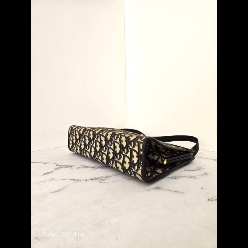 【LA LUNE】稀有中古包 Dior深藍老花凱莉口金古董包 單肩包 側背包 側孭揹包-5