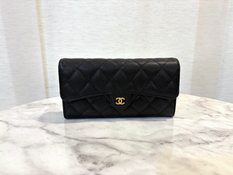 Chanel 黑荔枝皮金釦下蓋12卡長夾AP0241-0