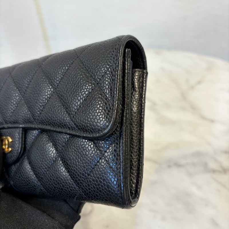 Chanel 黑荔枝皮金釦下蓋12卡長夾AP0241-2