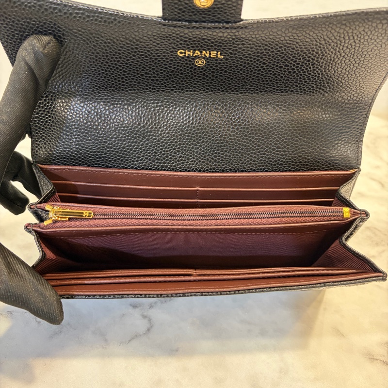 Chanel 黑荔枝皮金釦下蓋12卡長夾AP0241-5