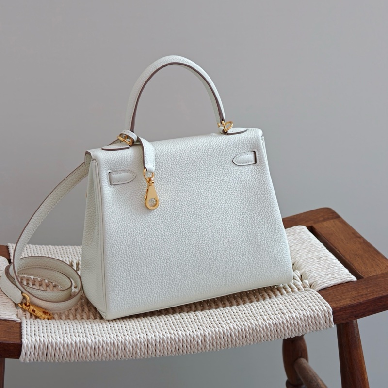 ✨Hermes 愛馬仕 Kelly25  蘑菇白 金扣內縫 togo皮 手提包斜背包 99新 B刻❤️正品保障-1