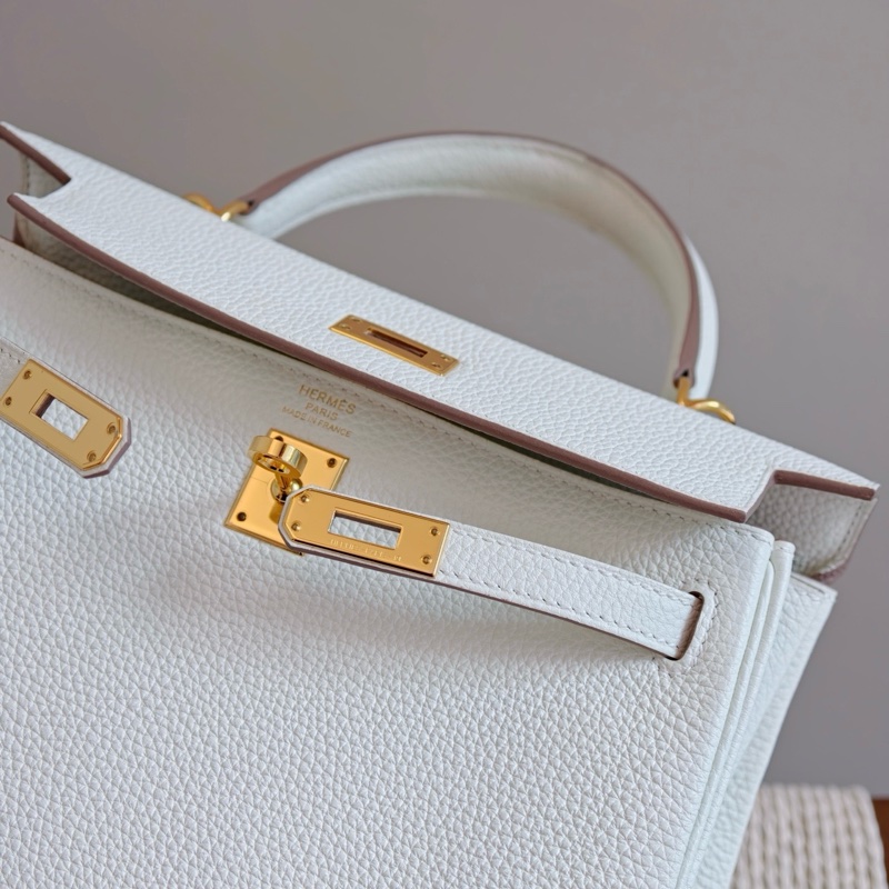 ✨Hermes 愛馬仕 Kelly25  蘑菇白 金扣內縫 togo皮 手提包斜背包 99新 B刻❤️正品保障-7