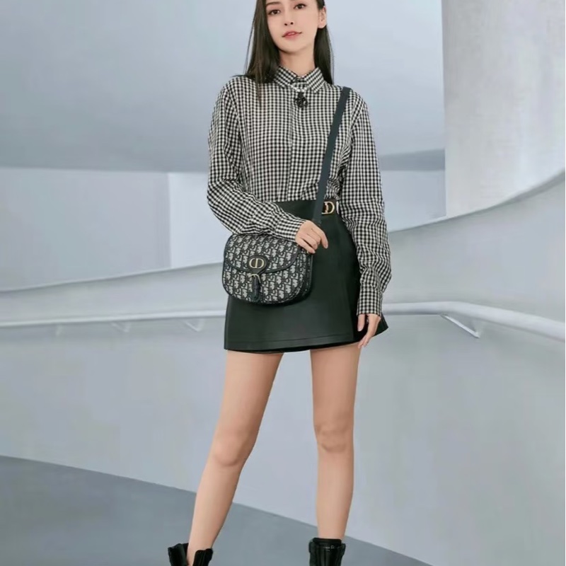 Dior迪奥藍色老花帆布經典馬鞍包Bobby中號🦓-5