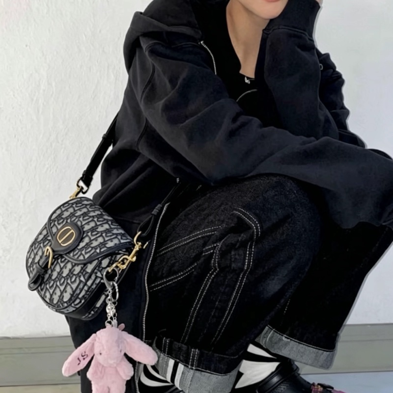 Dior迪奥藍色老花帆布經典馬鞍包Bobby中號🦓-7