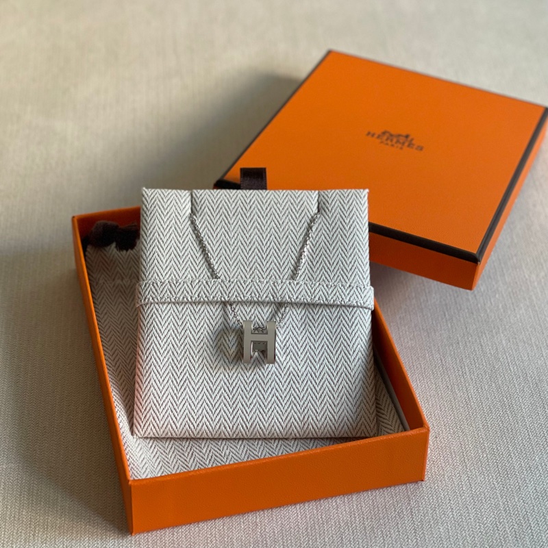 全新 現貨 🧡 Hermes Pop H Necklace Marron Glace x Sliver 灰色 銀-0