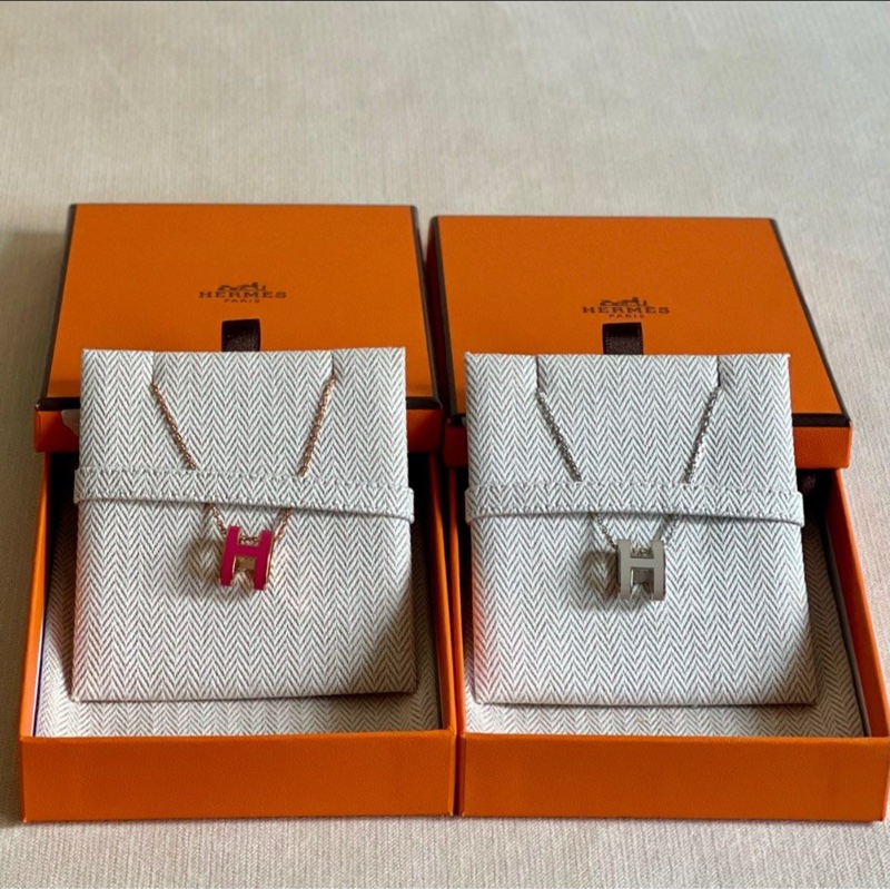 全新 現貨 🧡 Hermes Pop H Necklace Marron Glace x Sliver 灰色 銀-4
