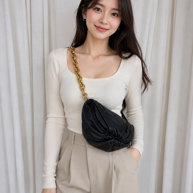 近新狀態良好  BOTTEGA VENETA (BV)Chain Pouch 黑色小羊皮雲朵包 胸口包-8
