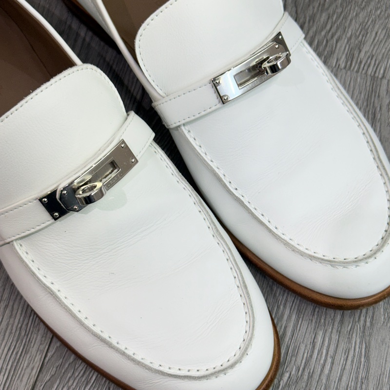 愛馬仕/Hermes Kelly樂福鞋白色皮鞋38碼-3