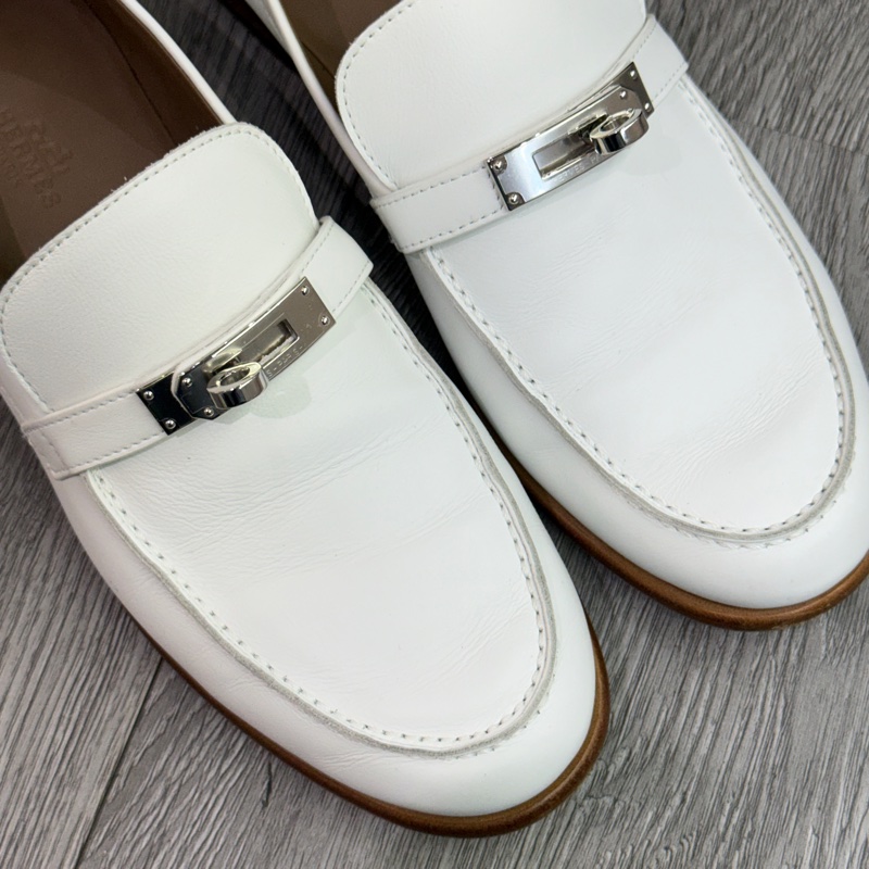 愛馬仕/Hermes Kelly樂福鞋白色皮鞋38碼-4