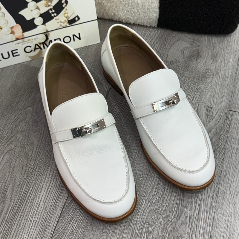 愛馬仕/Hermes Kelly樂福鞋白色皮鞋38碼-9