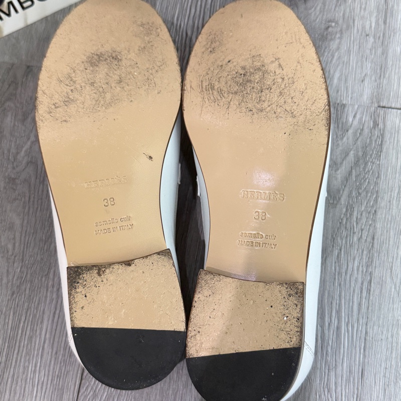 愛馬仕/Hermes Kelly樂福鞋白色皮鞋38碼-12