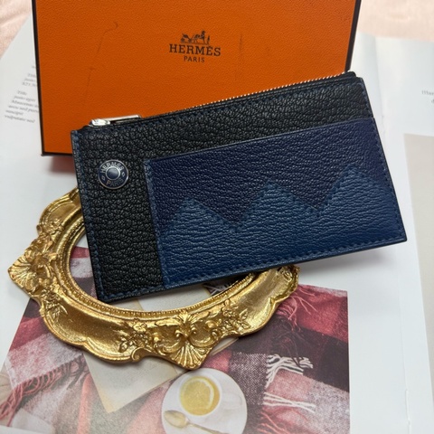 Hermes crocodile 拉鏈卡包  藍色