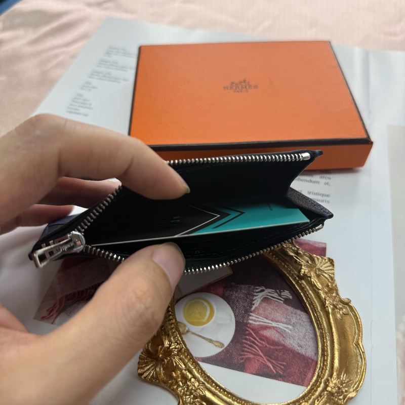 Hermes crocodile 拉鏈卡包  藍色-5