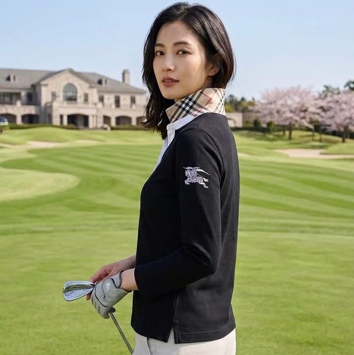 BURBERRY GOLF 黑色格紋領大戰馬上衣-0