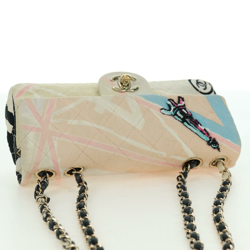 【日本直送】香奈兒 (CHANEL) Matelasse 鏈條肩背包 帆布 米色 金色 CC 標誌 Auth 177326SV-5