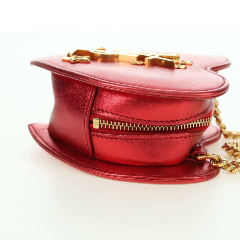 【日本直送】SAINT LAURENT 愛心鏈單肩包 皮革 紅色 金色 正品 179049V-3