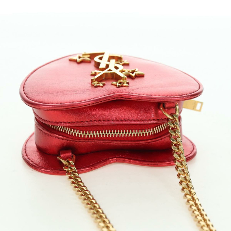 【日本直送】SAINT LAURENT 愛心鏈單肩包 皮革 紅色 金色 正品 179049V-5