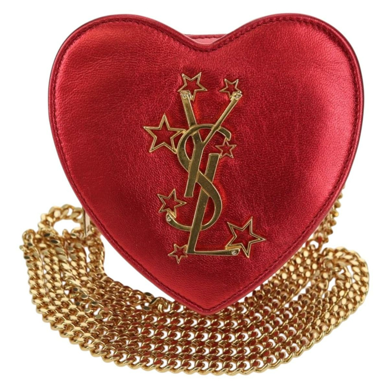 【日本直送】SAINT LAURENT 愛心鏈單肩包 皮革 紅色 金色 正品 179049V-12