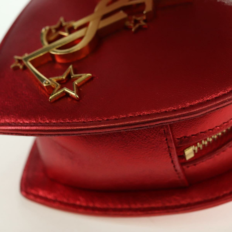 【日本直送】SAINT LAURENT 愛心鏈單肩包 皮革 紅色 金色 正品 179049V-14