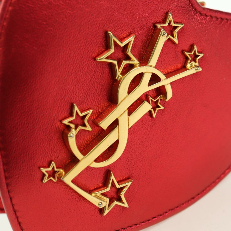 【日本直送】SAINT LAURENT 愛心鏈單肩包 皮革 紅色 金色 正品 179049V-17