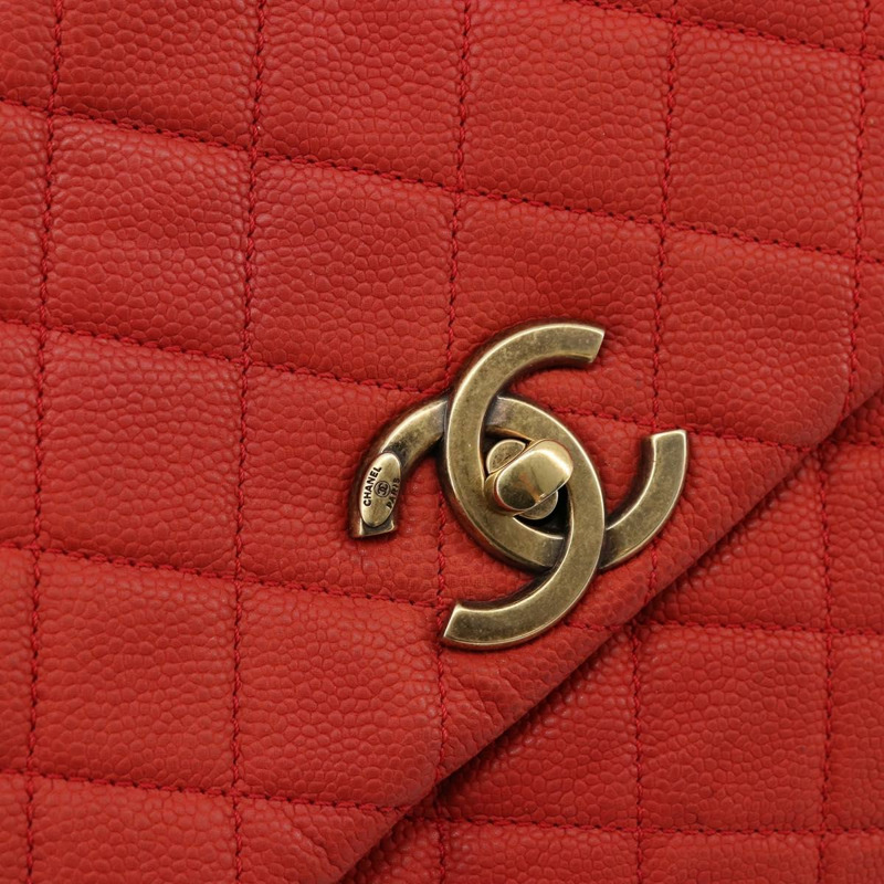 【日本直送】香奈兒 (CHANEL) 絎縫鏈條肩背包，魚子醬紋皮革，兩用款，紅色，金色雙C標誌，正品 ep14575V-18