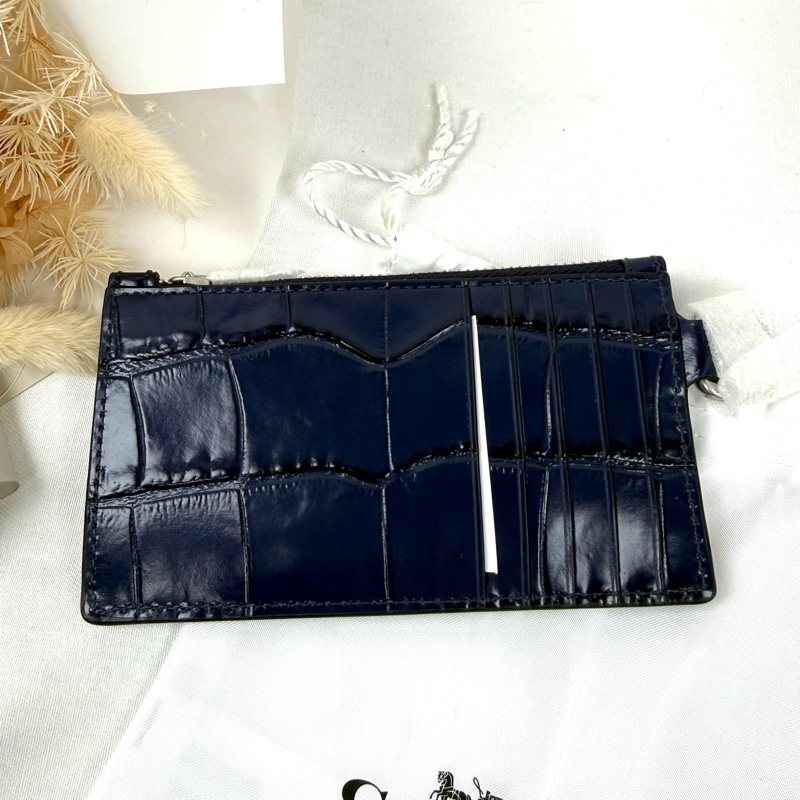 全新品 狀態良好 COACH 深藍色 牛皮卡夾零錢包  男女適用-1