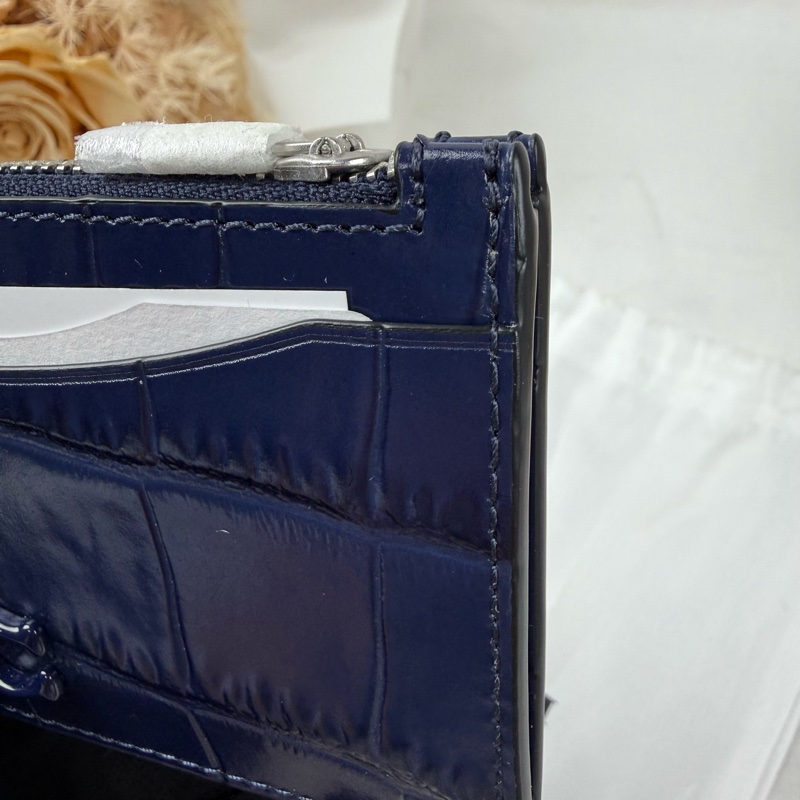 全新品 狀態良好 COACH 深藍色 牛皮卡夾零錢包  男女適用-2