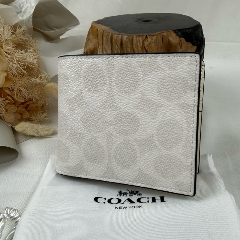全新品 狀態良好 COACH 深藍色 牛皮卡夾零錢包  男女適用-10