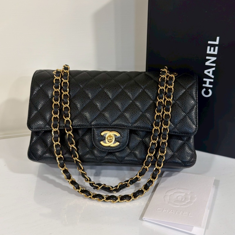 Chanel香奈兒CF25黑金荔枝皮口蓋包中號 閒置帶膜🈶購證-12