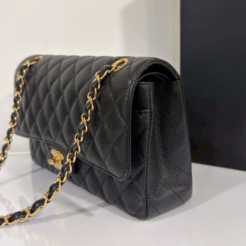 Chanel香奈兒CF25黑金荔枝皮口蓋包中號 閒置帶膜🈶購證-13