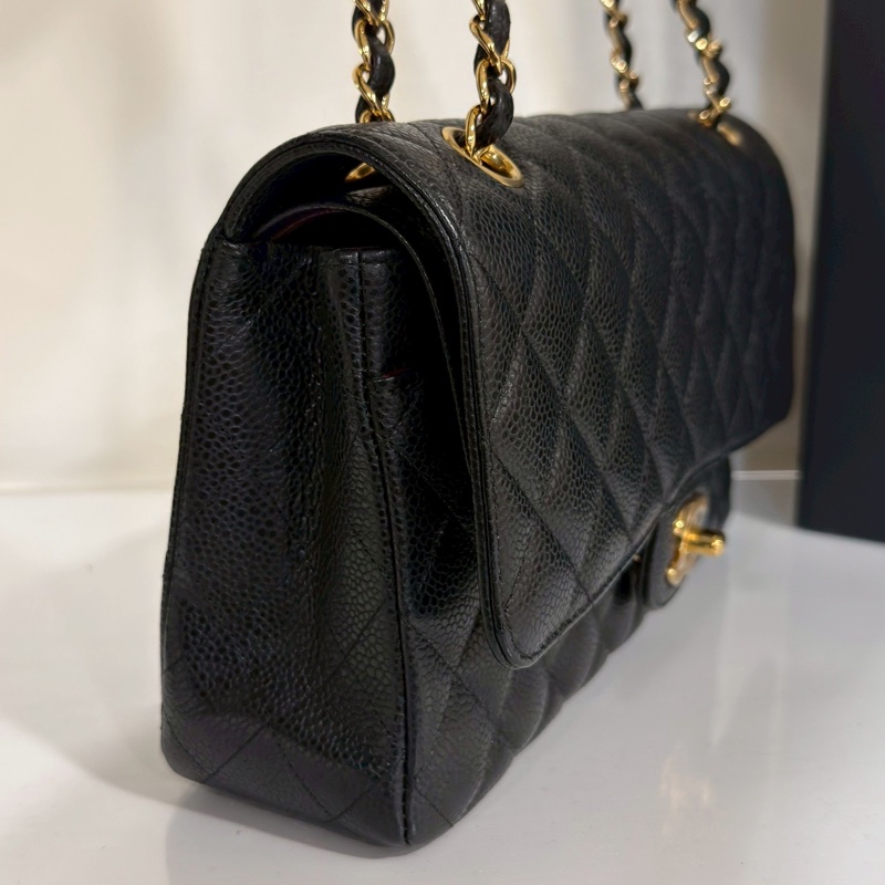 Chanel香奈兒CF25黑金荔枝皮口蓋包中號 閒置帶膜🈶購證-14