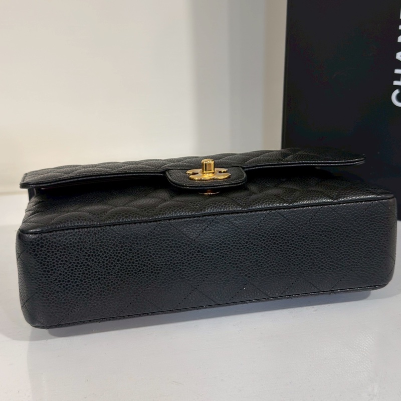 Chanel香奈兒CF25黑金荔枝皮口蓋包中號 閒置帶膜🈶購證-16