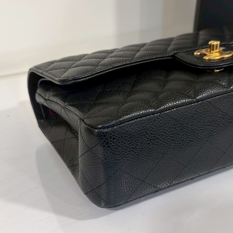Chanel香奈兒CF25黑金荔枝皮口蓋包中號 閒置帶膜🈶購證-17