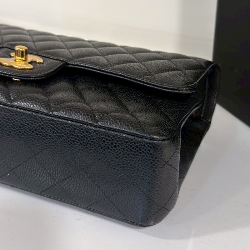 Chanel香奈兒CF25黑金荔枝皮口蓋包中號 閒置帶膜🈶購證-18