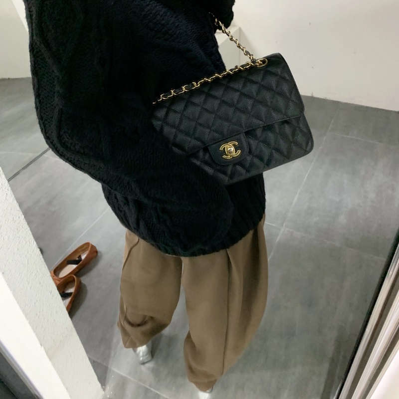 Chanel香奈兒CF25黑金荔枝皮口蓋包中號 閒置帶膜🈶購證-28