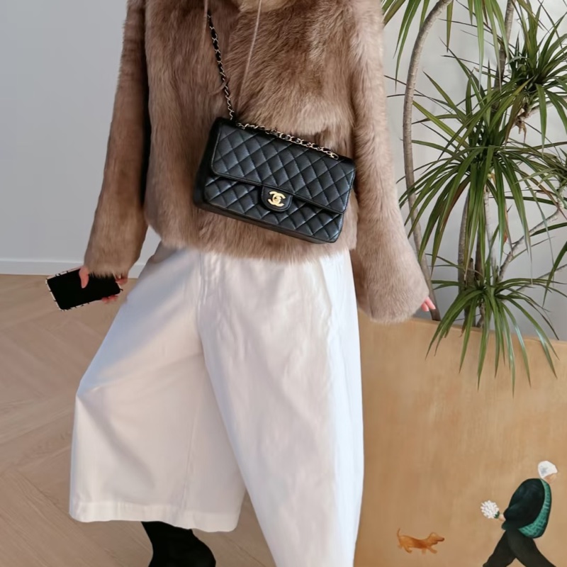 Chanel香奈兒CF25黑金荔枝皮口蓋包中號 閒置帶膜🈶購證-5