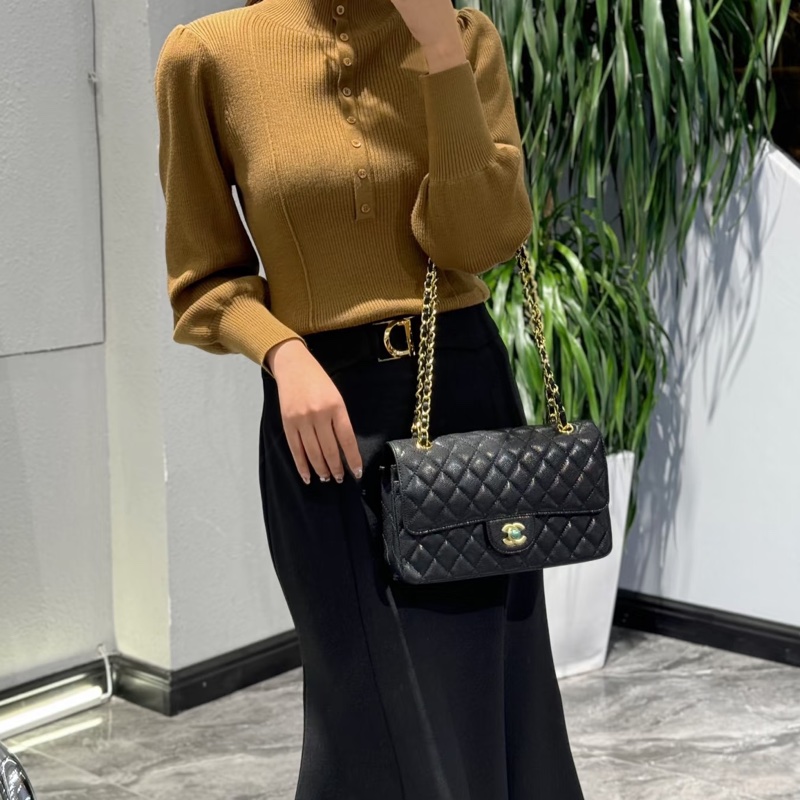 Chanel香奈兒CF25黑金荔枝皮口蓋包中號 閒置帶膜🈶購證-8