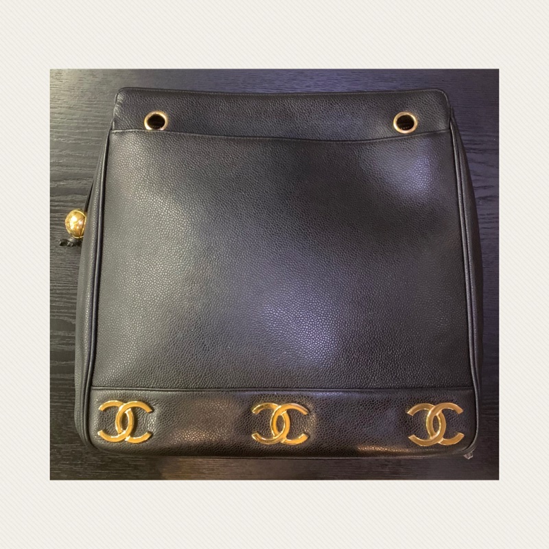 90S Chanel Vintage Caviar With 24k Gold-Plate CC Tote Bag 香奈兒中古魚子醬黑色CC單肩包-2