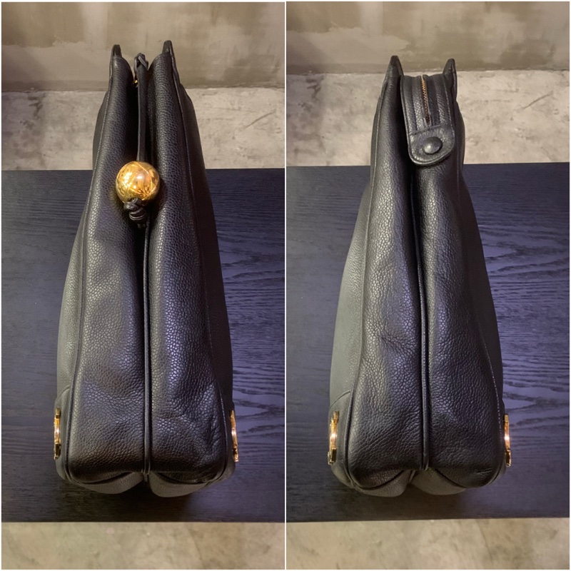 90S Chanel Vintage Caviar With 24k Gold-Plate CC Tote Bag 香奈兒中古魚子醬黑色CC單肩包-3