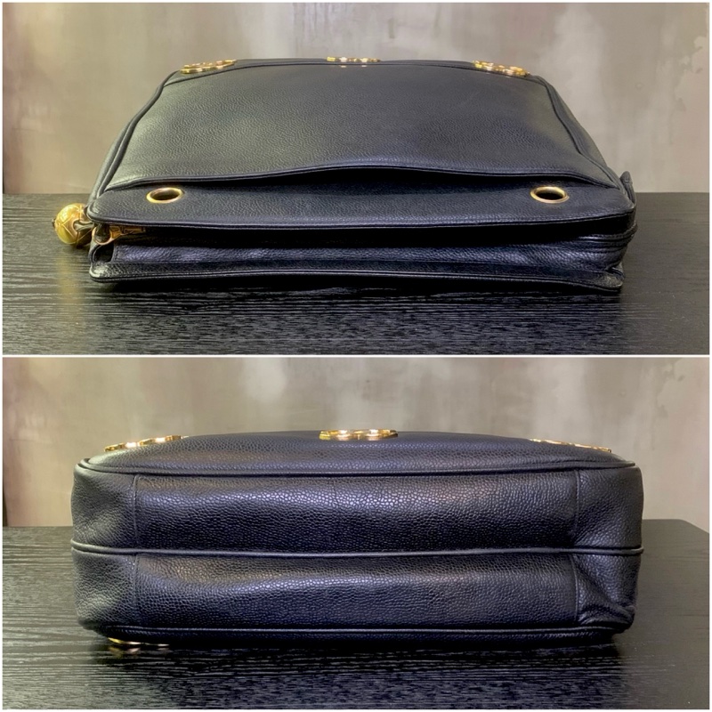 90S Chanel Vintage Caviar With 24k Gold-Plate CC Tote Bag 香奈兒中古魚子醬黑色CC單肩包-4
