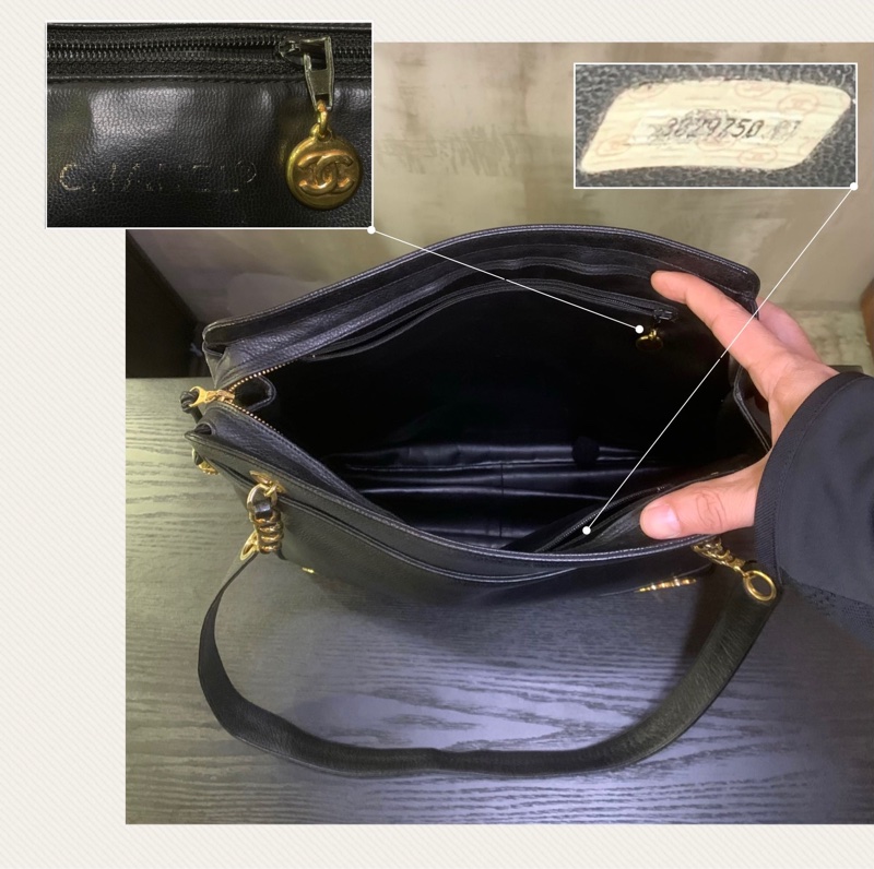 90S Chanel Vintage Caviar With 24k Gold-Plate CC Tote Bag 香奈兒中古魚子醬黑色CC單肩包-6