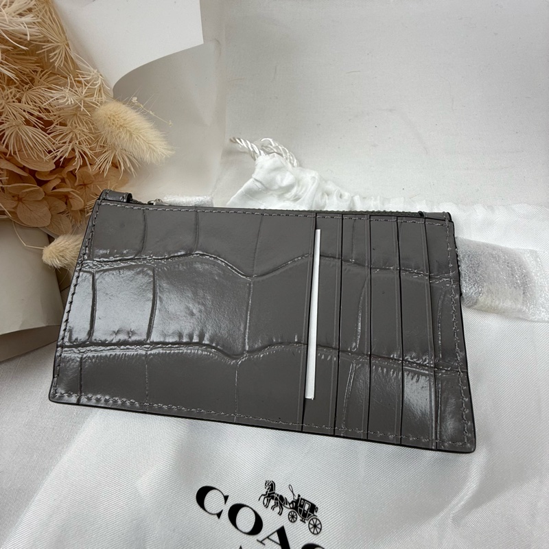 全新品 狀態良好 COACH 灰色 牛皮卡夾零錢包  男女適用-1