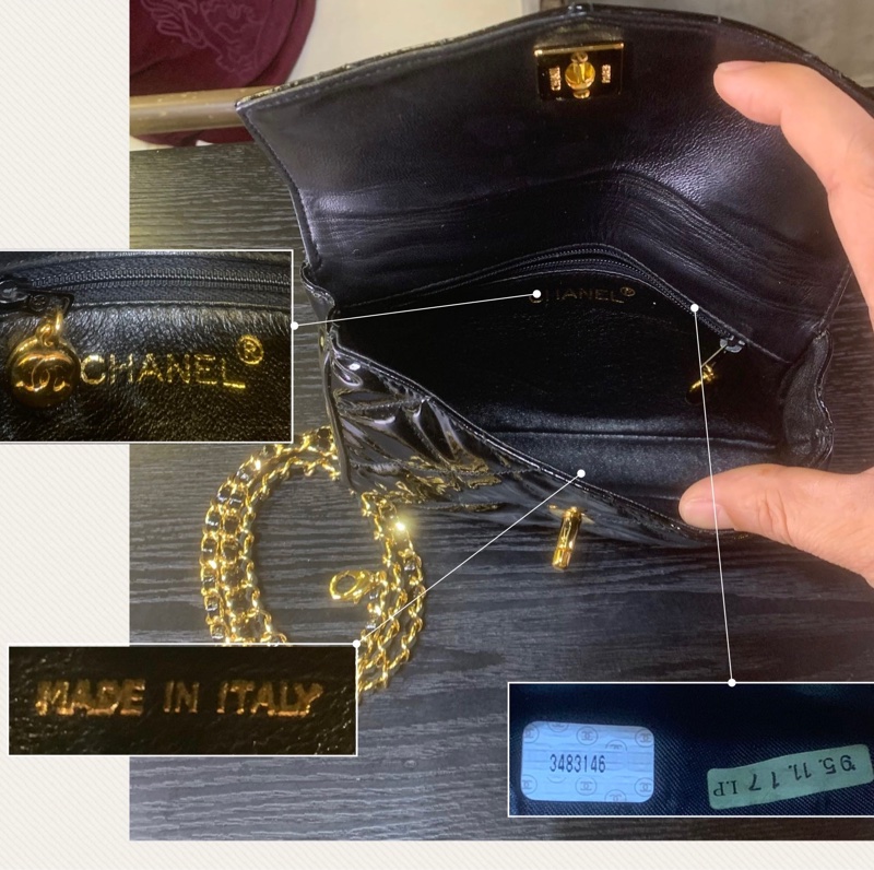 香奈兒黑色漆皮腰包 Chanel vintage Patent Leather 24K Gold CC Logo Belt Bag In Black + Chain-5
