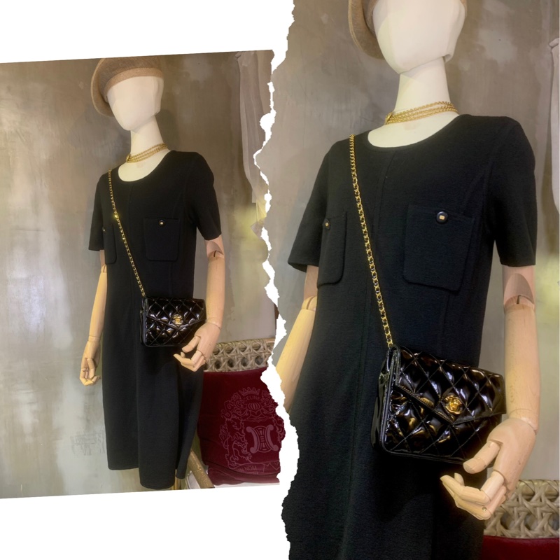 香奈兒黑色漆皮腰包 Chanel vintage Patent Leather 24K Gold CC Logo Belt Bag In Black + Chain-7