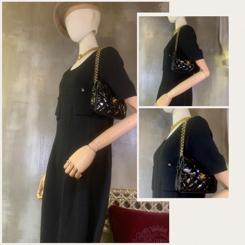 香奈兒黑色漆皮腰包 Chanel vintage Patent Leather 24K Gold CC Logo Belt Bag In Black + Chain-8